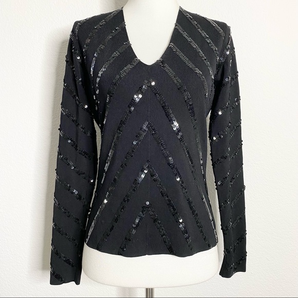 Cyrus Tops - Black Sequin Long Sleeve Blouse
